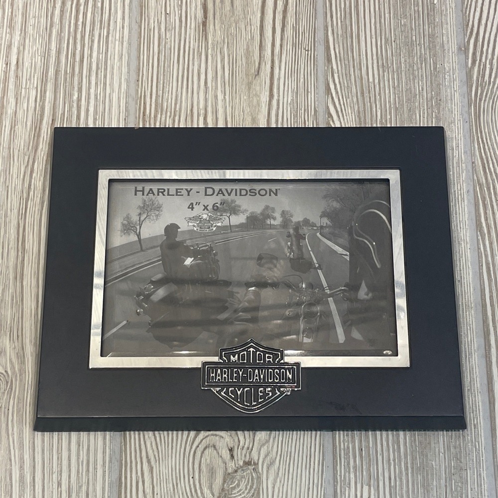 Harley-Davidson 4x6 Photo Frame Black Silver Bar & Shield Logo Tabletop Decor